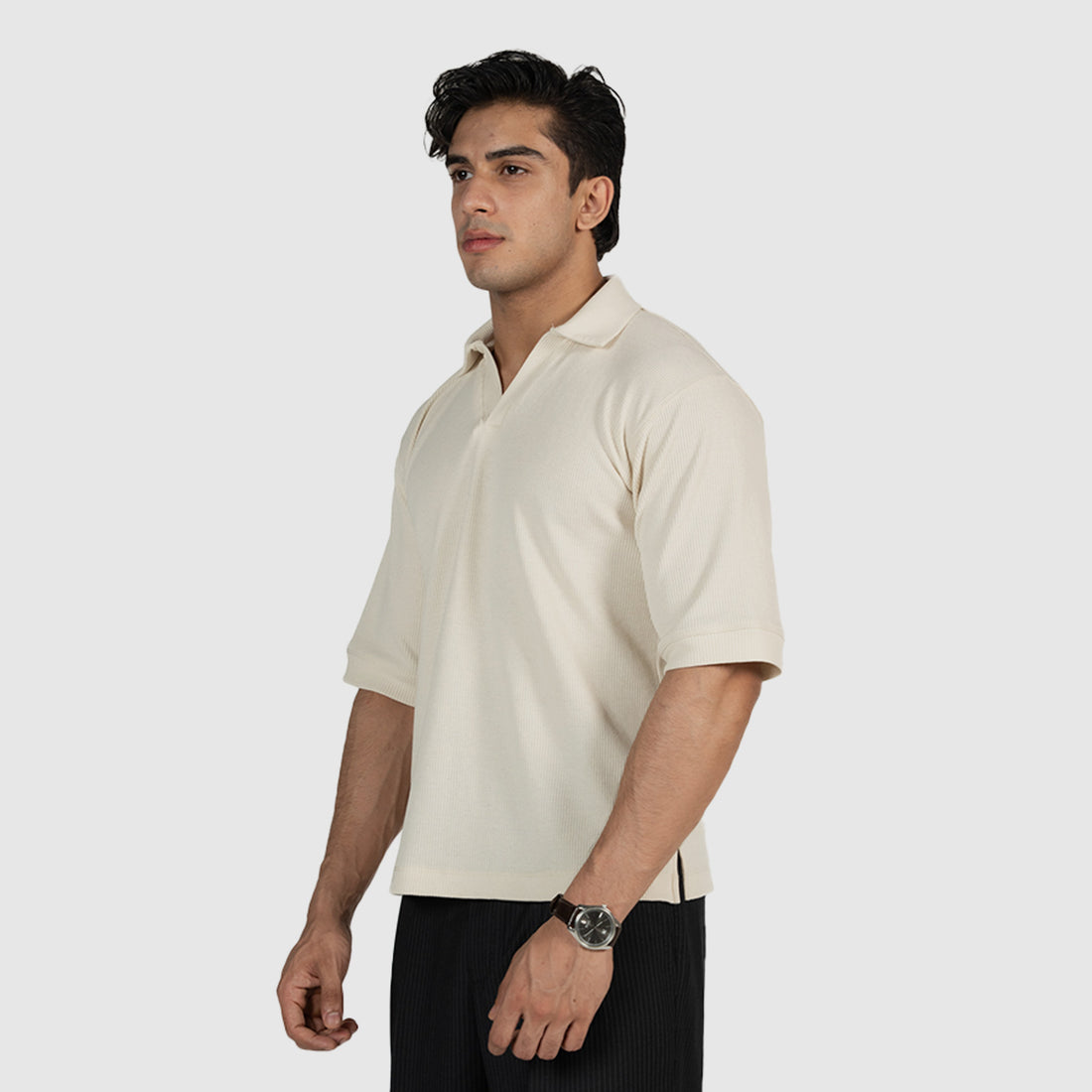 Off White Waffle Knit Polo