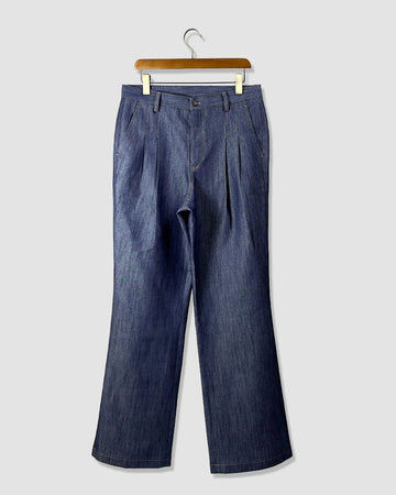 Double Pleated Bootcut Denim Trouser
