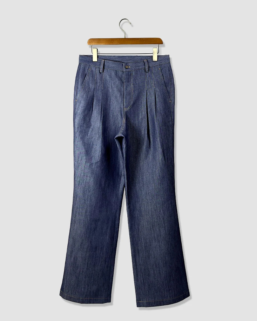 Double Pleated Bootcut Denim Trouser
