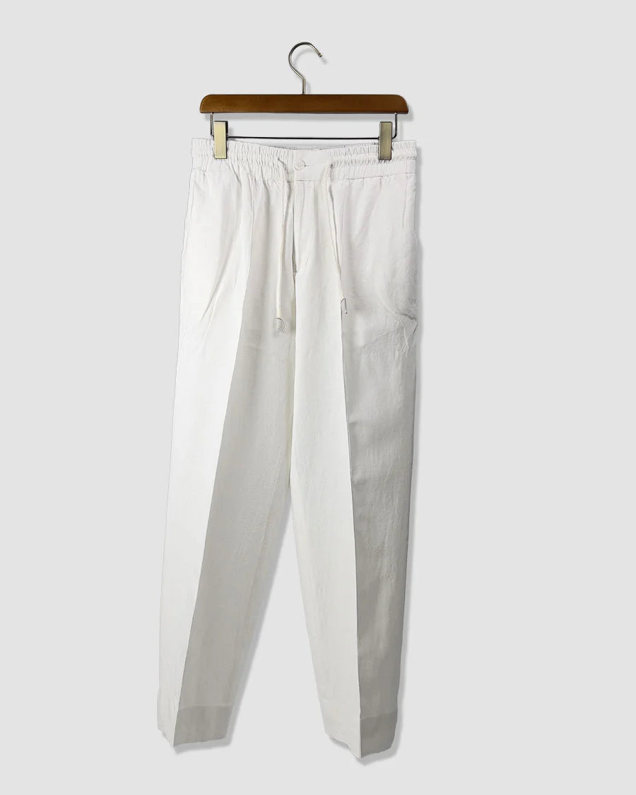 White Pleated Linen Trousers