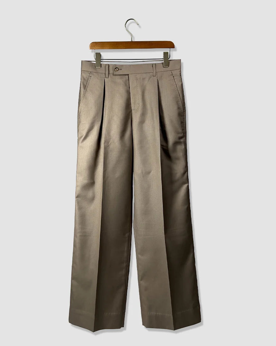 Double Pleated Wide Leg Trousers – Brown