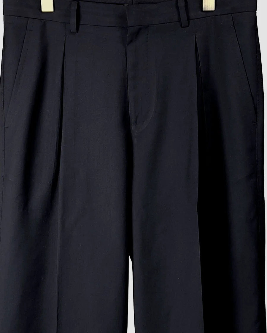 Double Pleated Wide Leg Trousers – Black