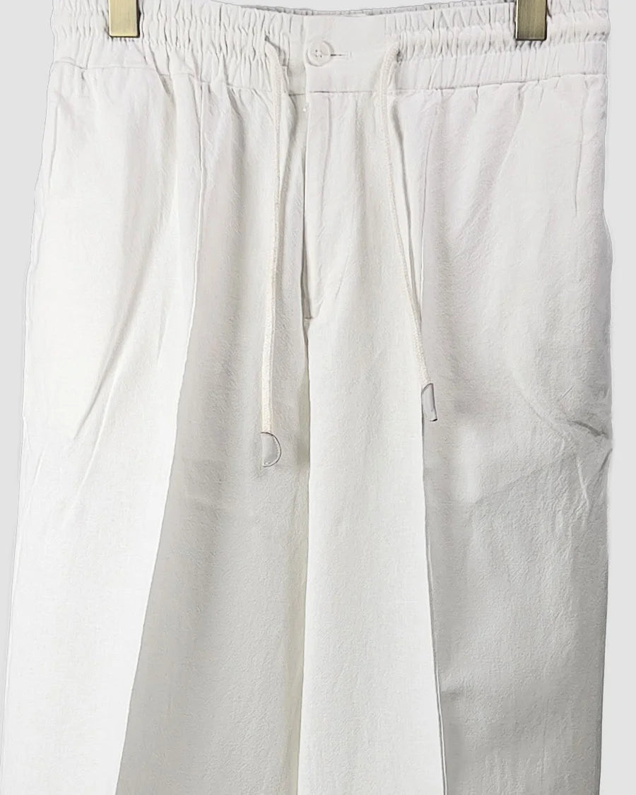 White Pleated Linen Trousers