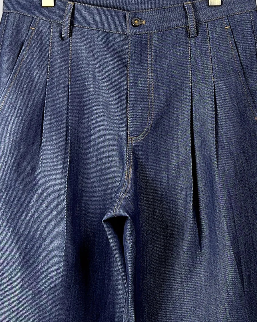 Double Pleated Bootcut Denim Trouser