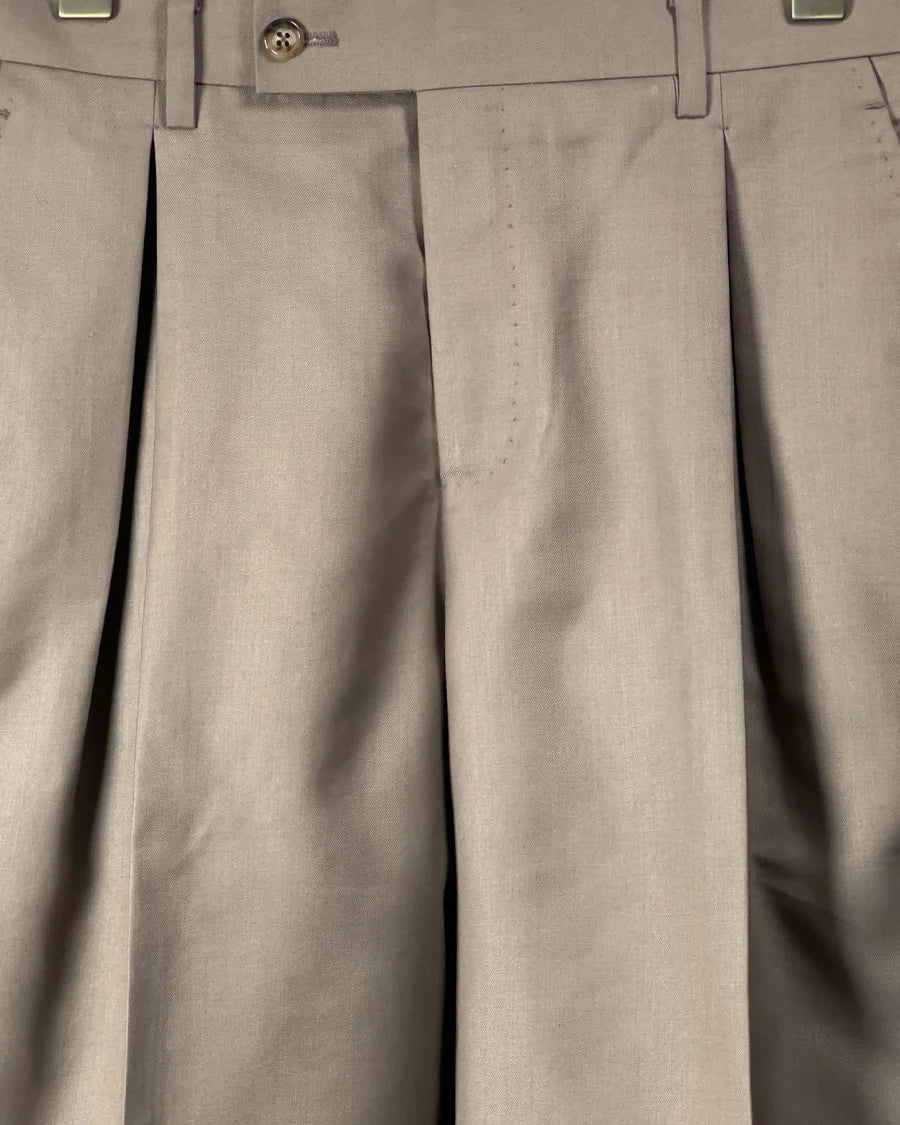 Double Pleated Wide Leg Trousers – Brown