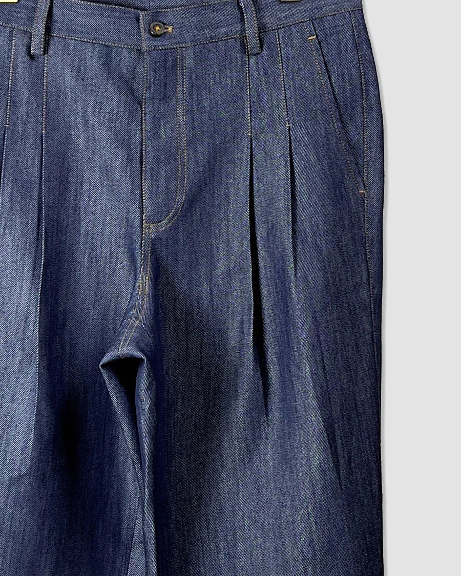 Double Pleated Bootcut Denim Trouser