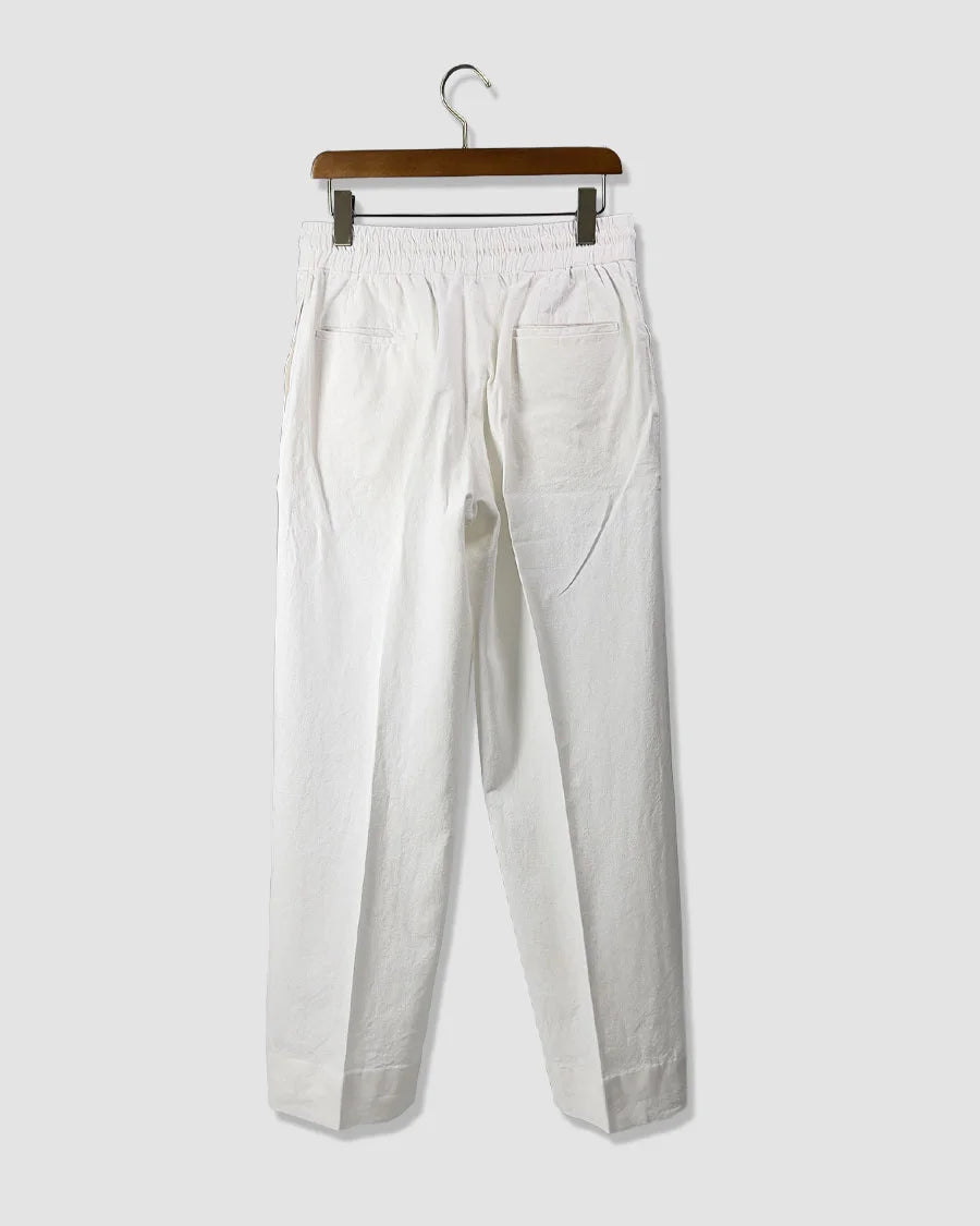 White Pleated Linen Trousers