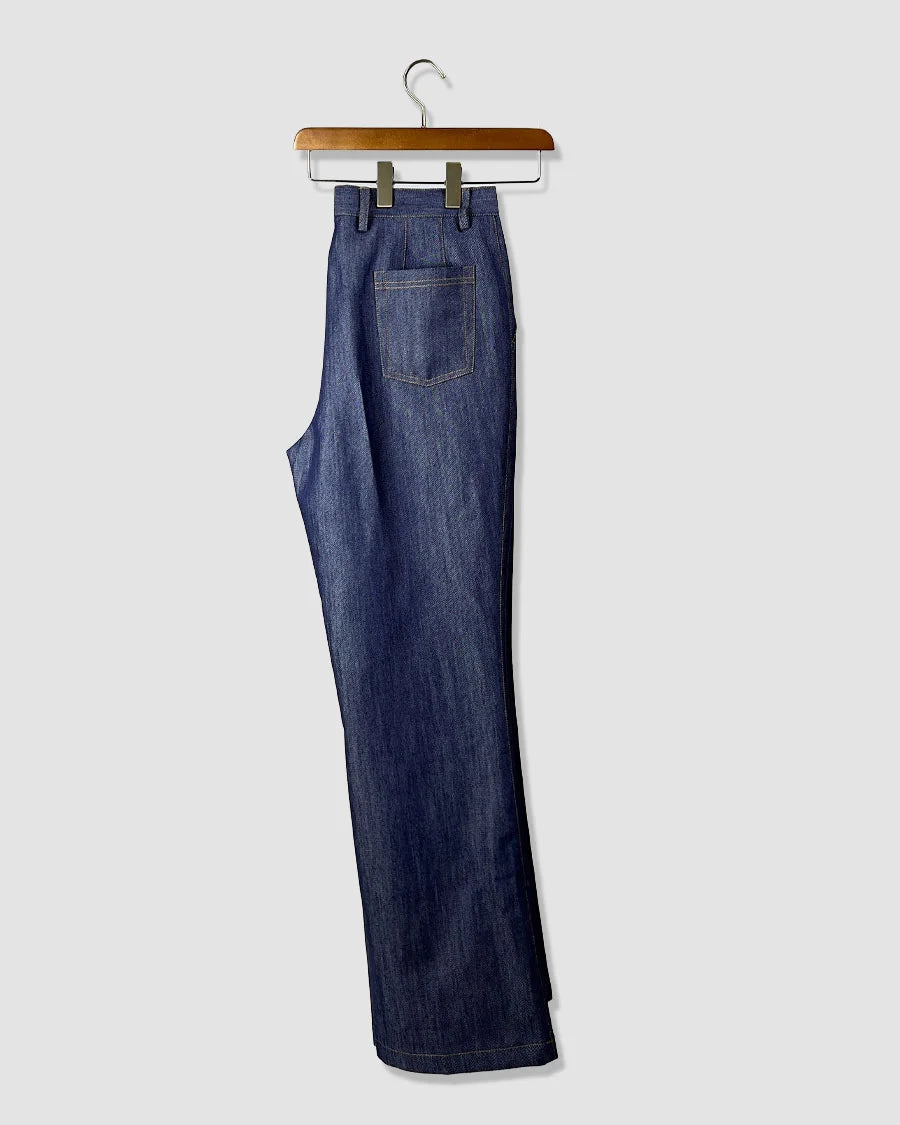 Double Pleated Bootcut Denim Trouser