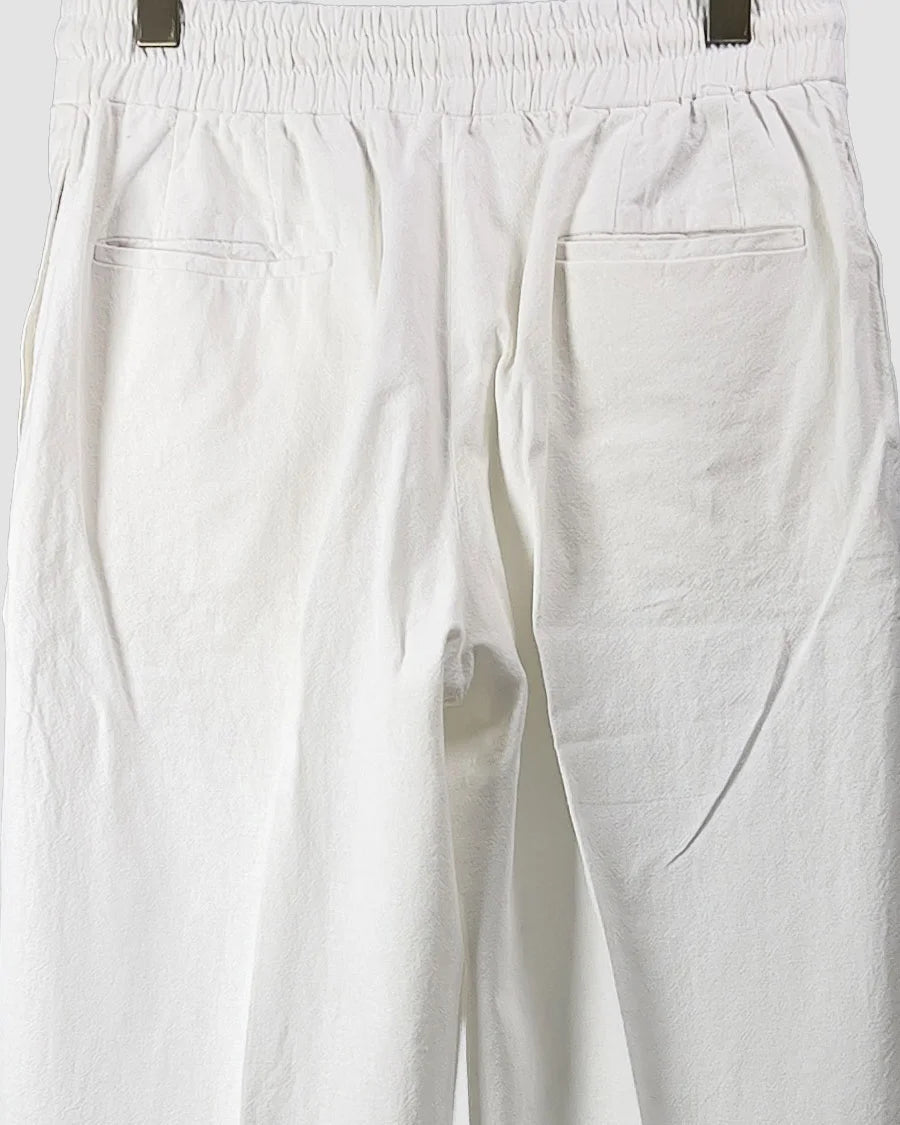 White Pleated Linen Trousers