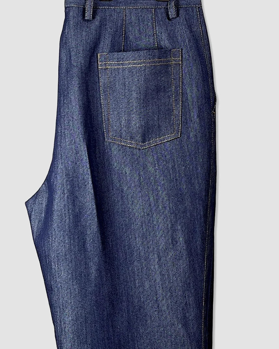 Double Pleated Bootcut Denim Trouser