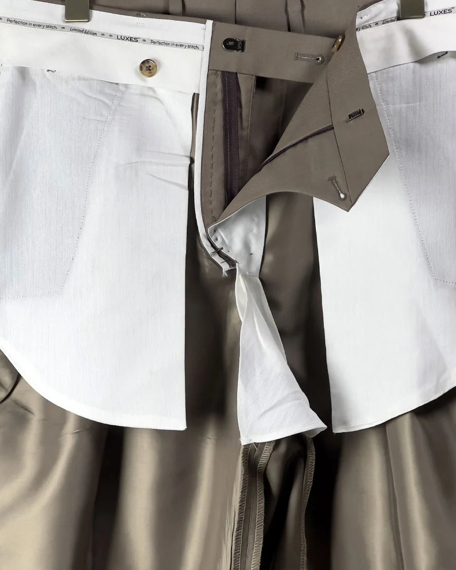 Double Pleated Wide Leg Trousers – Brown