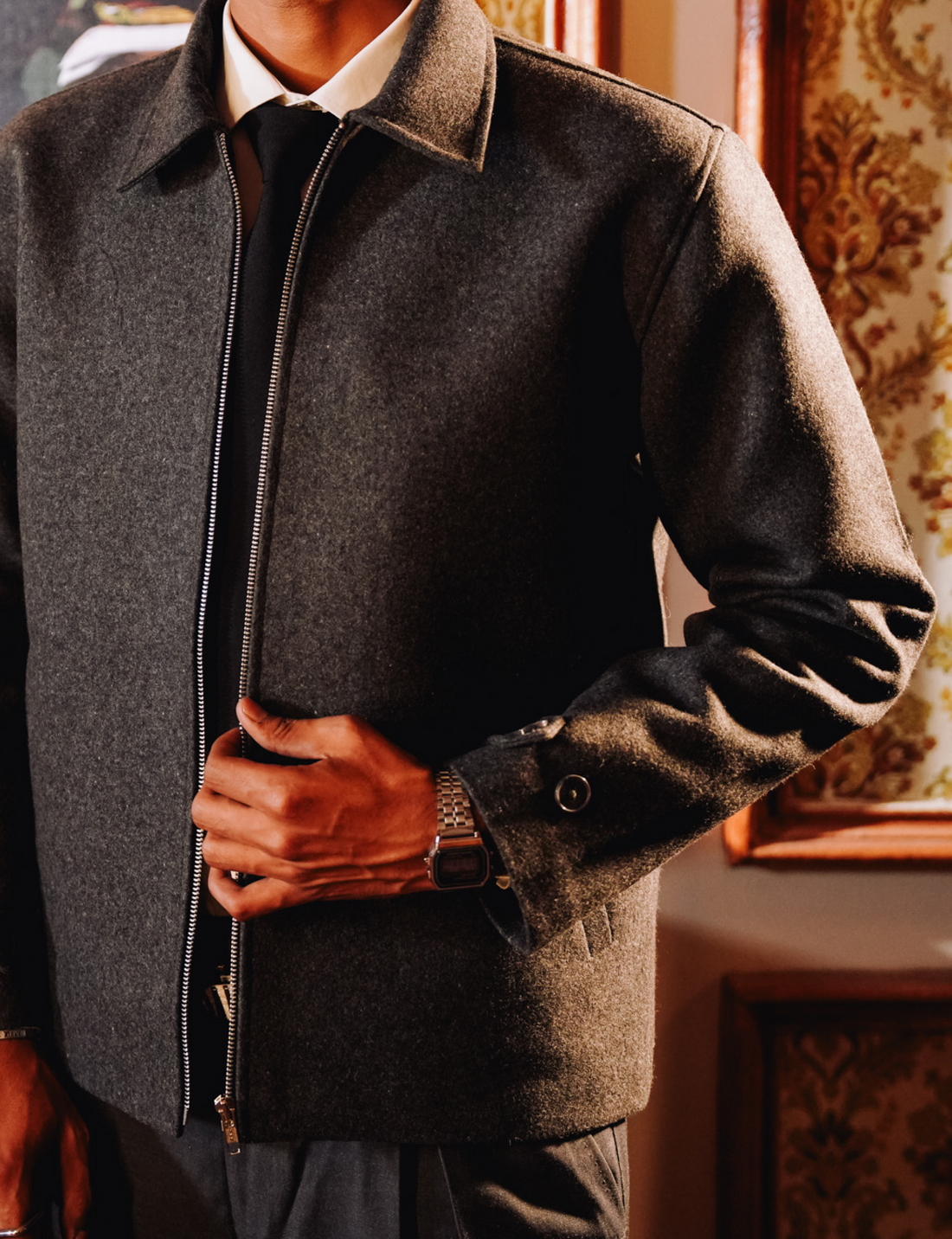 Alpaca Wool Structured Zipper Jacket