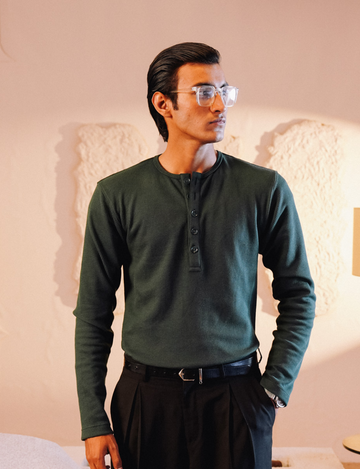 Emerald Green Full Sleeves Thermal Henley