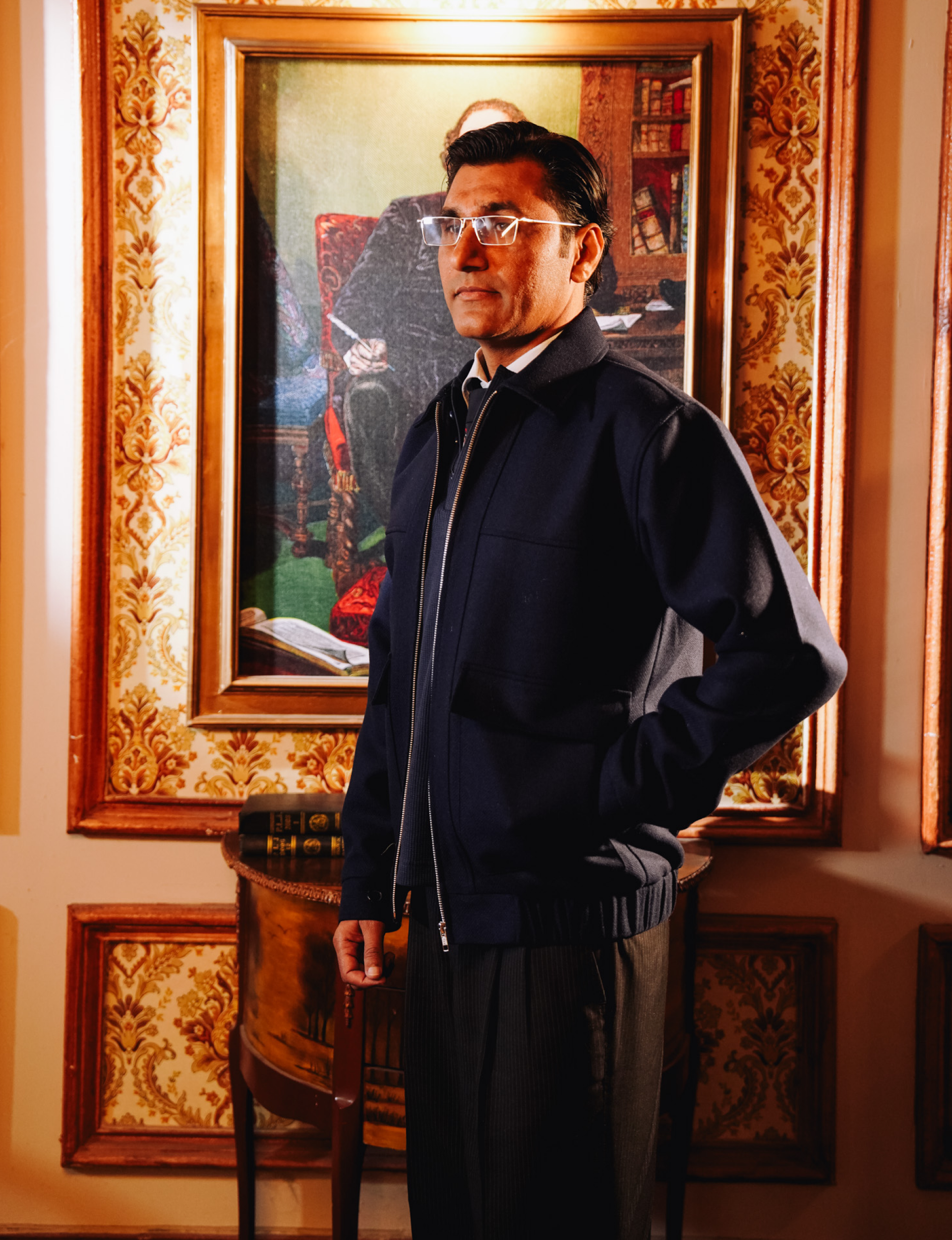 Italian Heavy Navy Wool Bomber Jacket