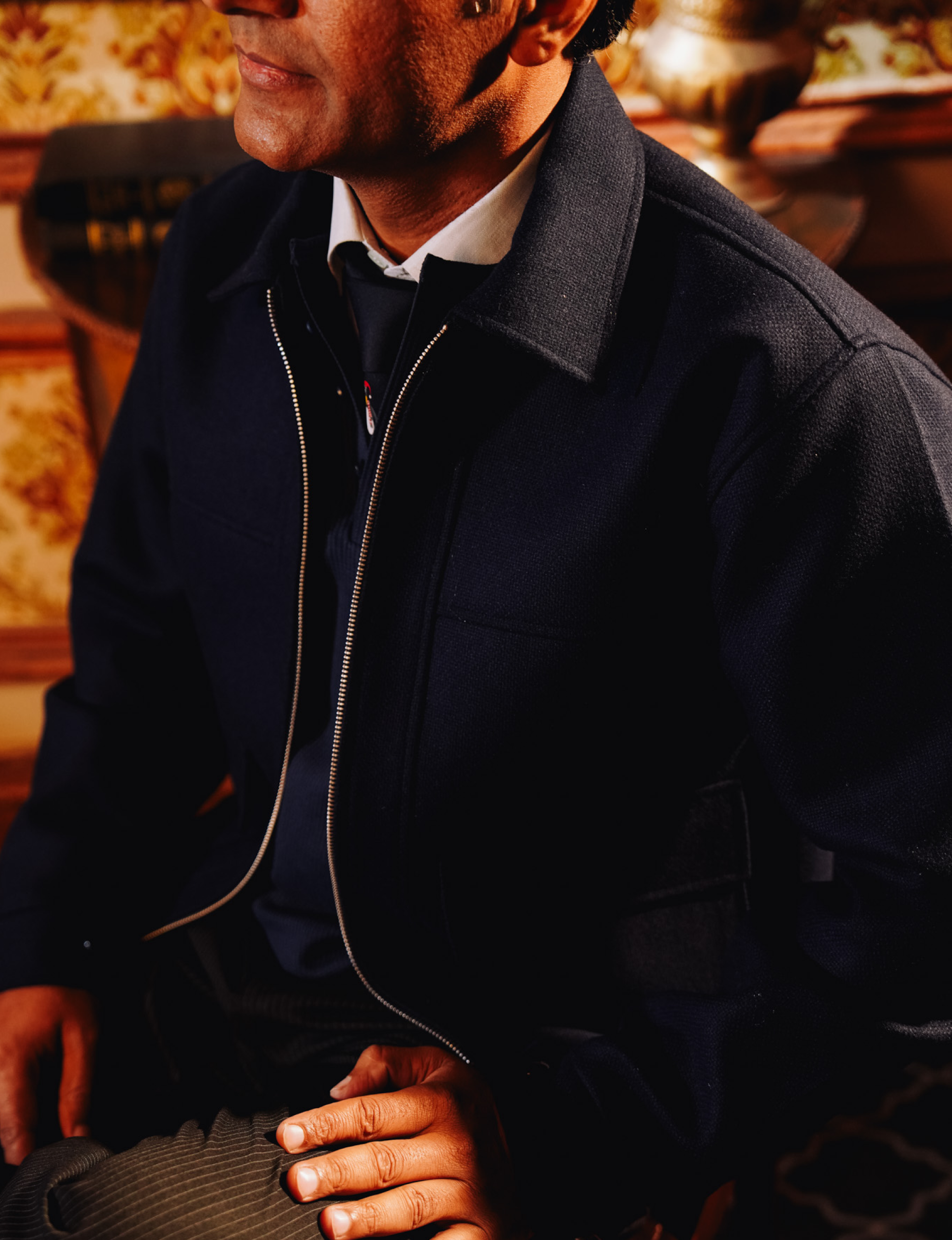 Italian Heavy Navy Wool Bomber Jacket