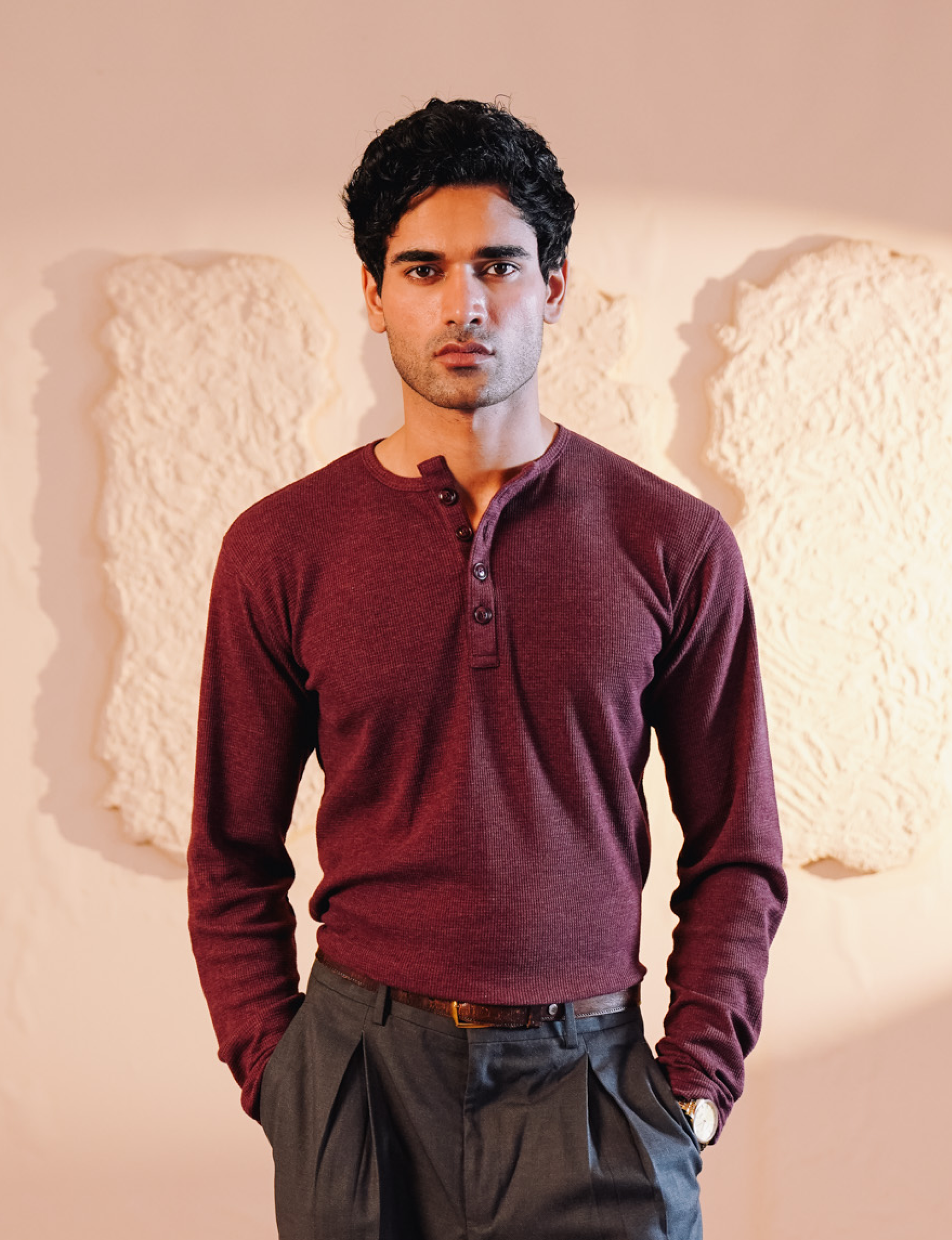 Maroon Full Sleeves Thermal Henley