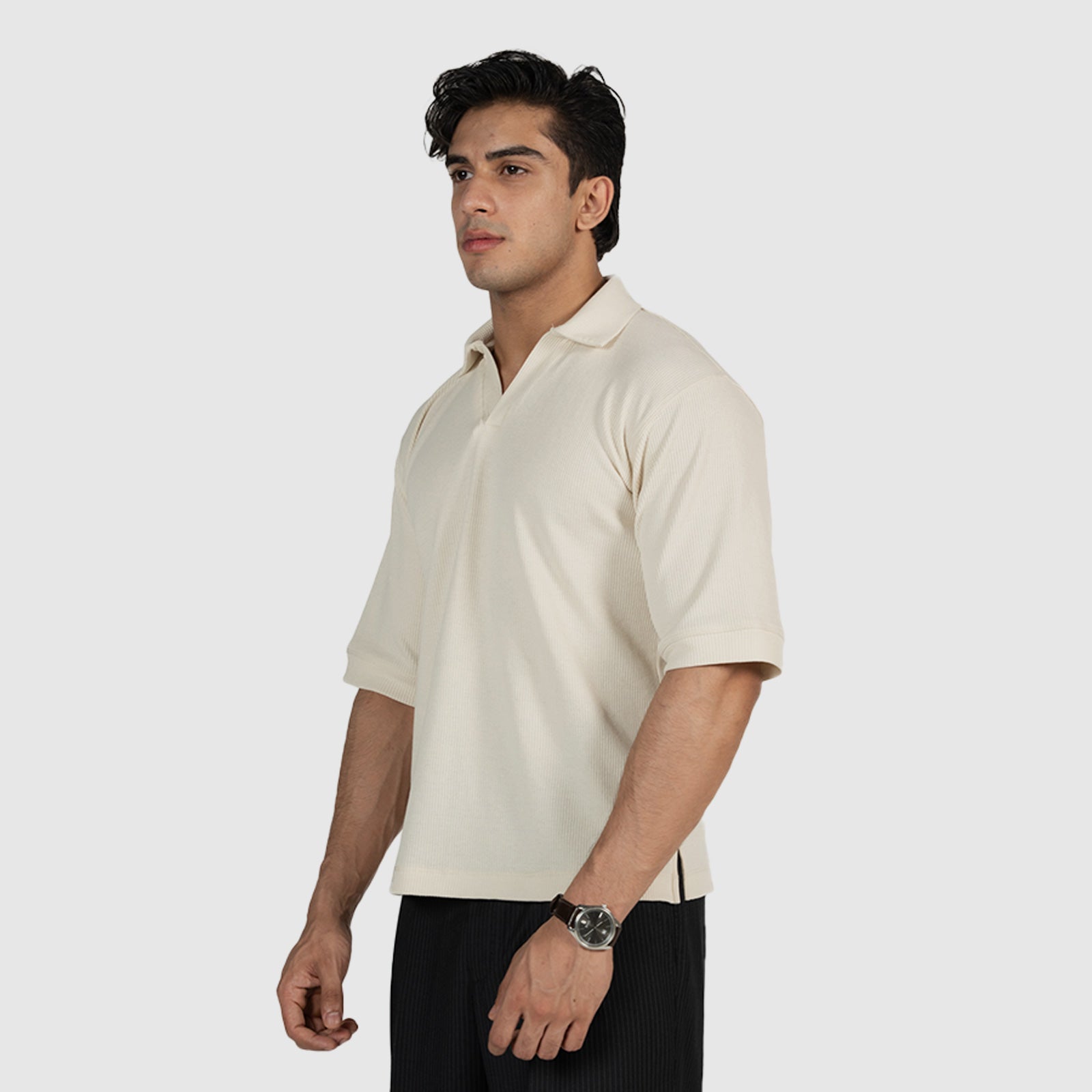 Off White Waffle Knit Polo