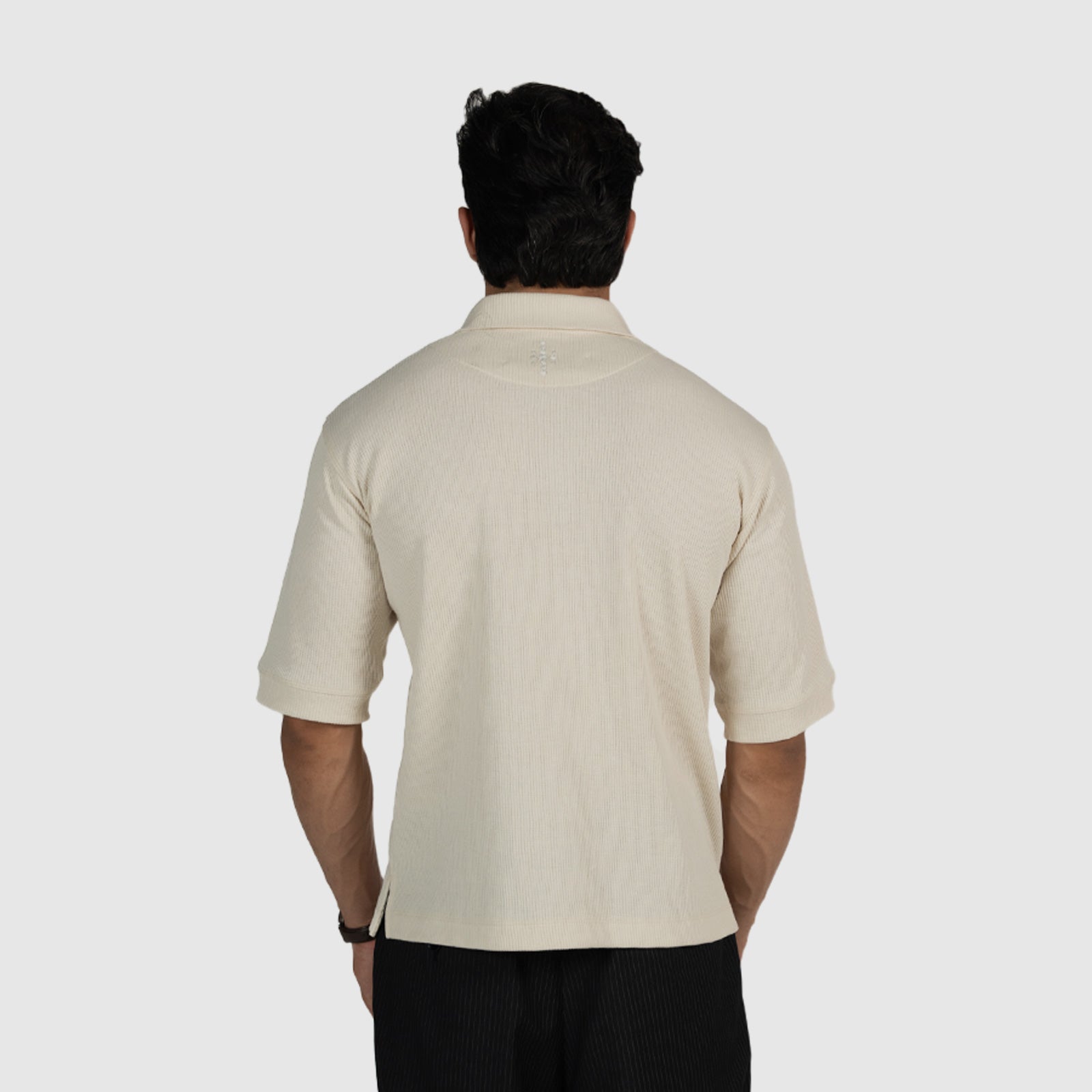 Off White Waffle Knit Polo