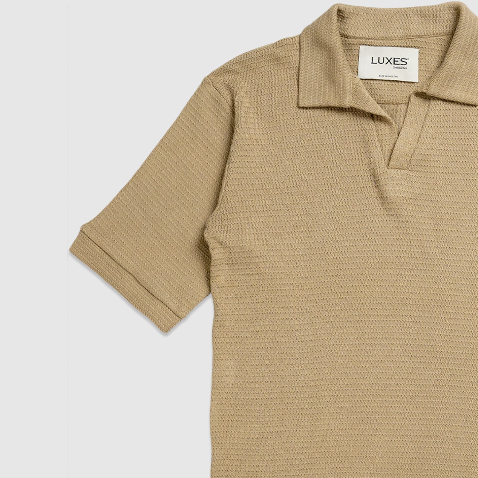 Textured Knit Polo in Coffee Brown