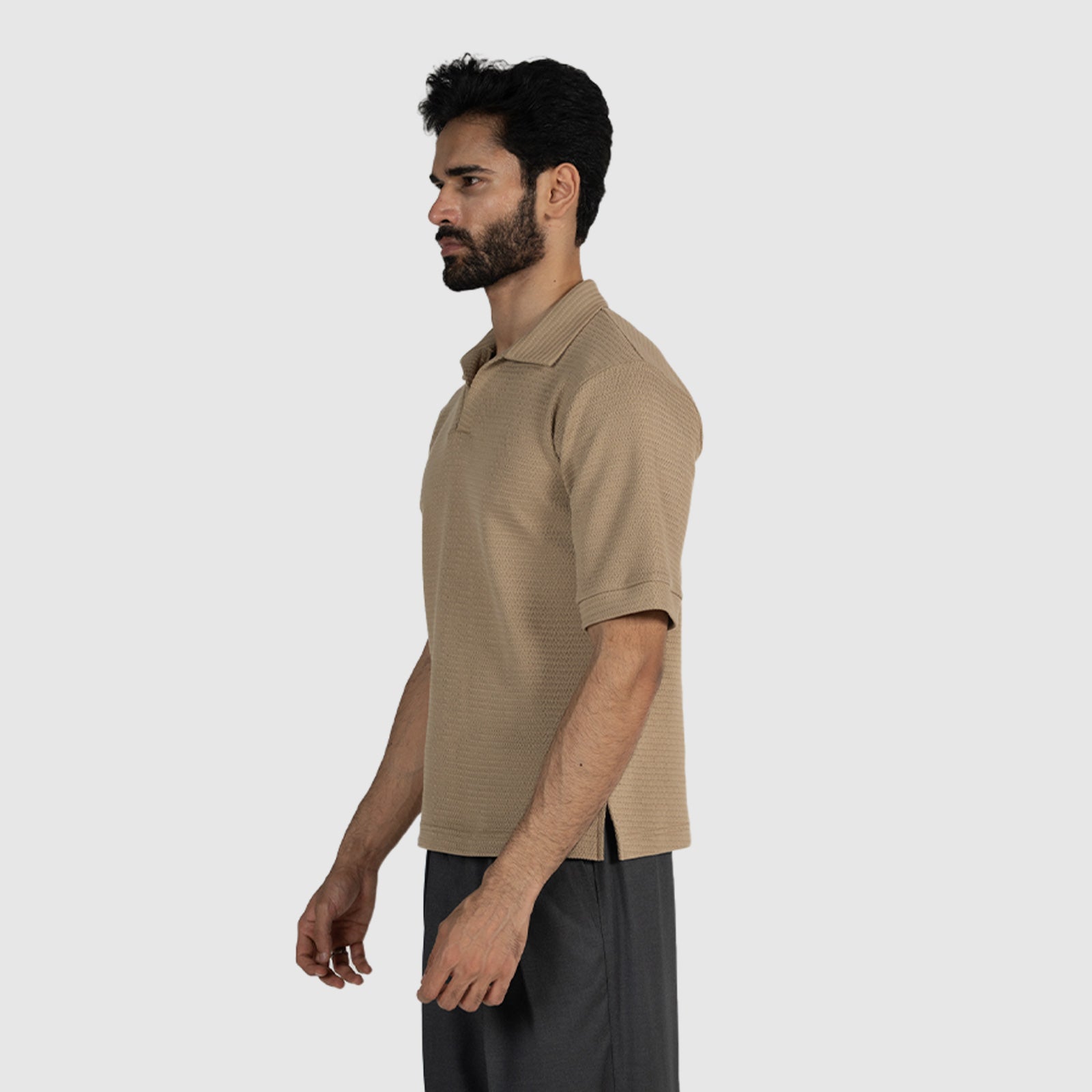 Textured Knit Polo in Coffee Brown