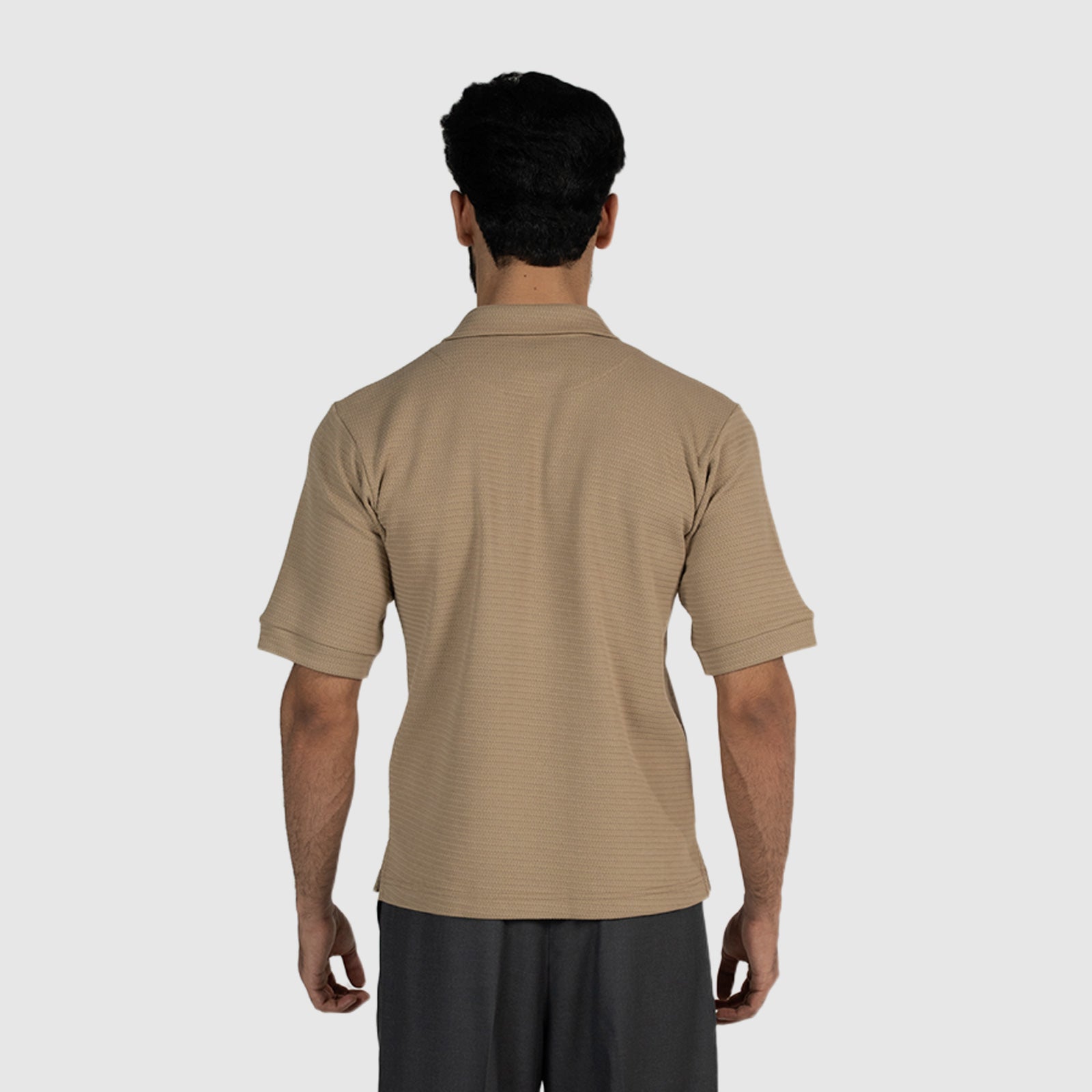 Textured Knit Polo in Coffee Brown